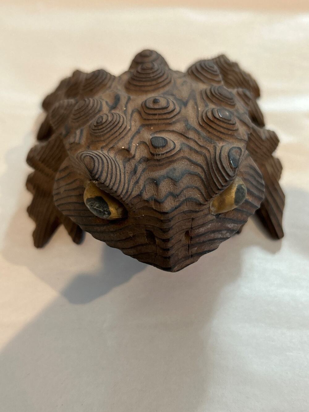 Vintage Japanese Cryptomeria Wood Toad - signed